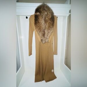 Tan Long Theory Cardigan W Fur Collar